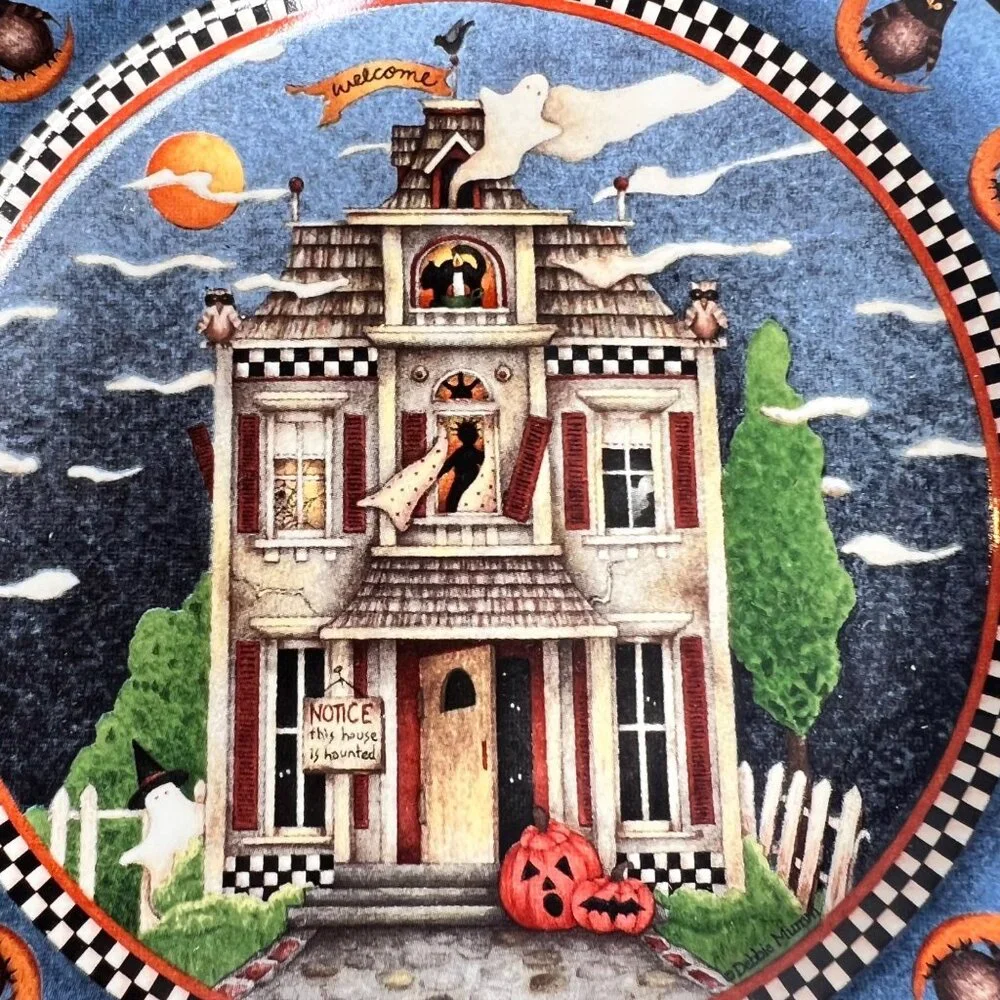 Sakura Haunted House Halloween Plate By Debbie Mumm 2000 Salad Dessert Stoneware